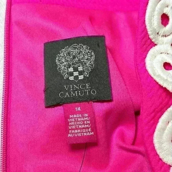 Vince Camuto NWT Appliqué Sleeveless Shift Dress Hot Pink & White Women Size 14 - Picture 11 of 15